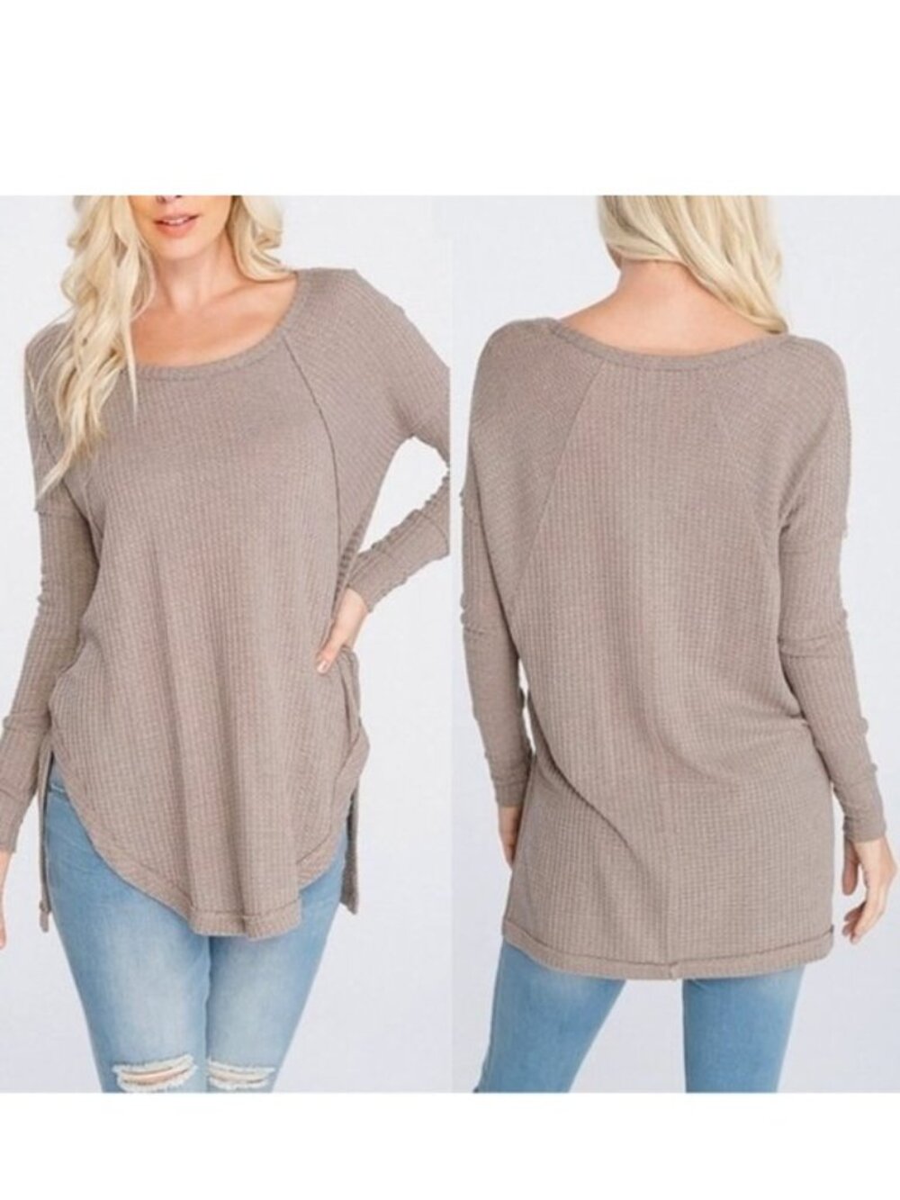 Wishlist | Tan Waffle Knit Long Sleeve Top | Size Small